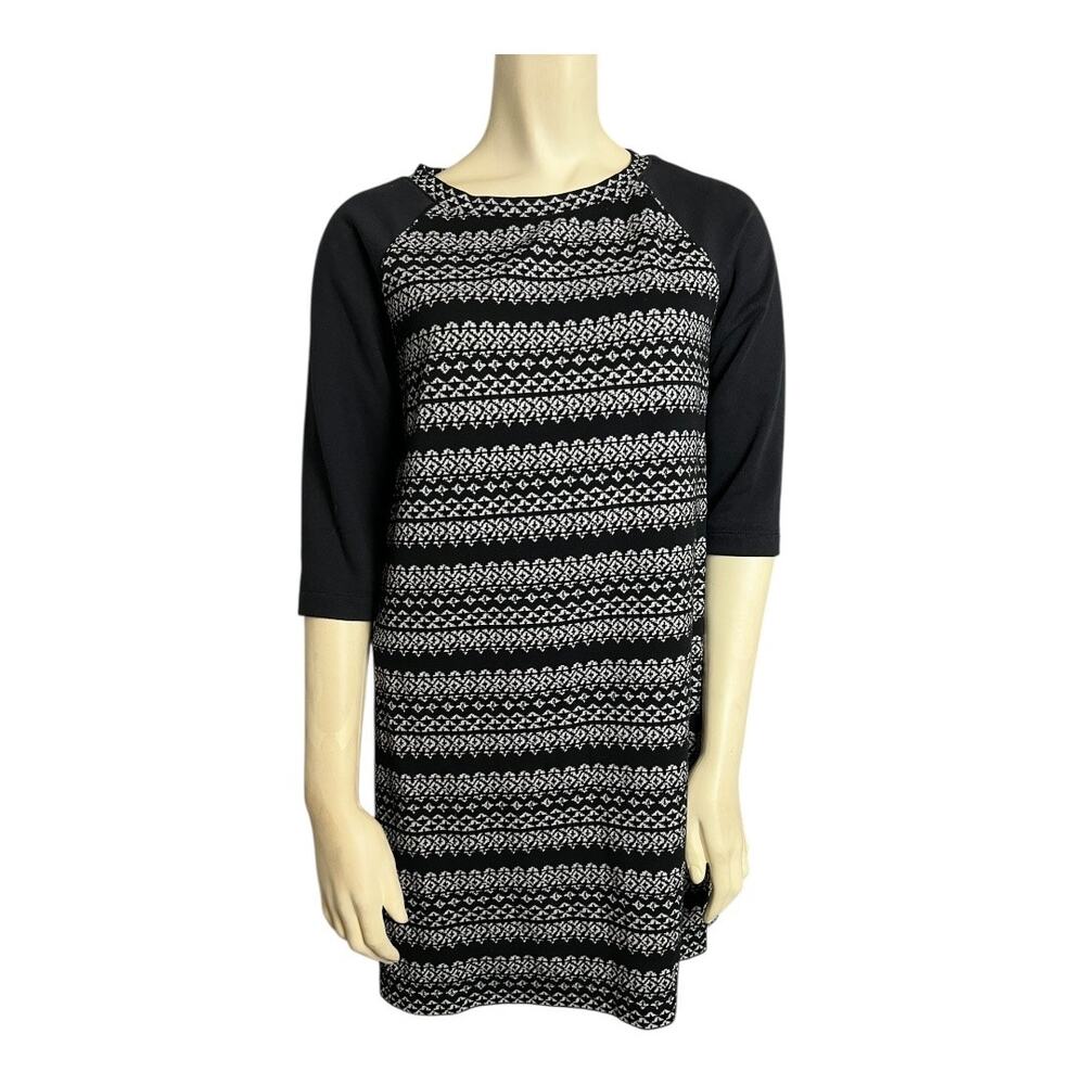 Loft Women's Black White Geometric Half Sleeve Career Dress Small Petite pencil